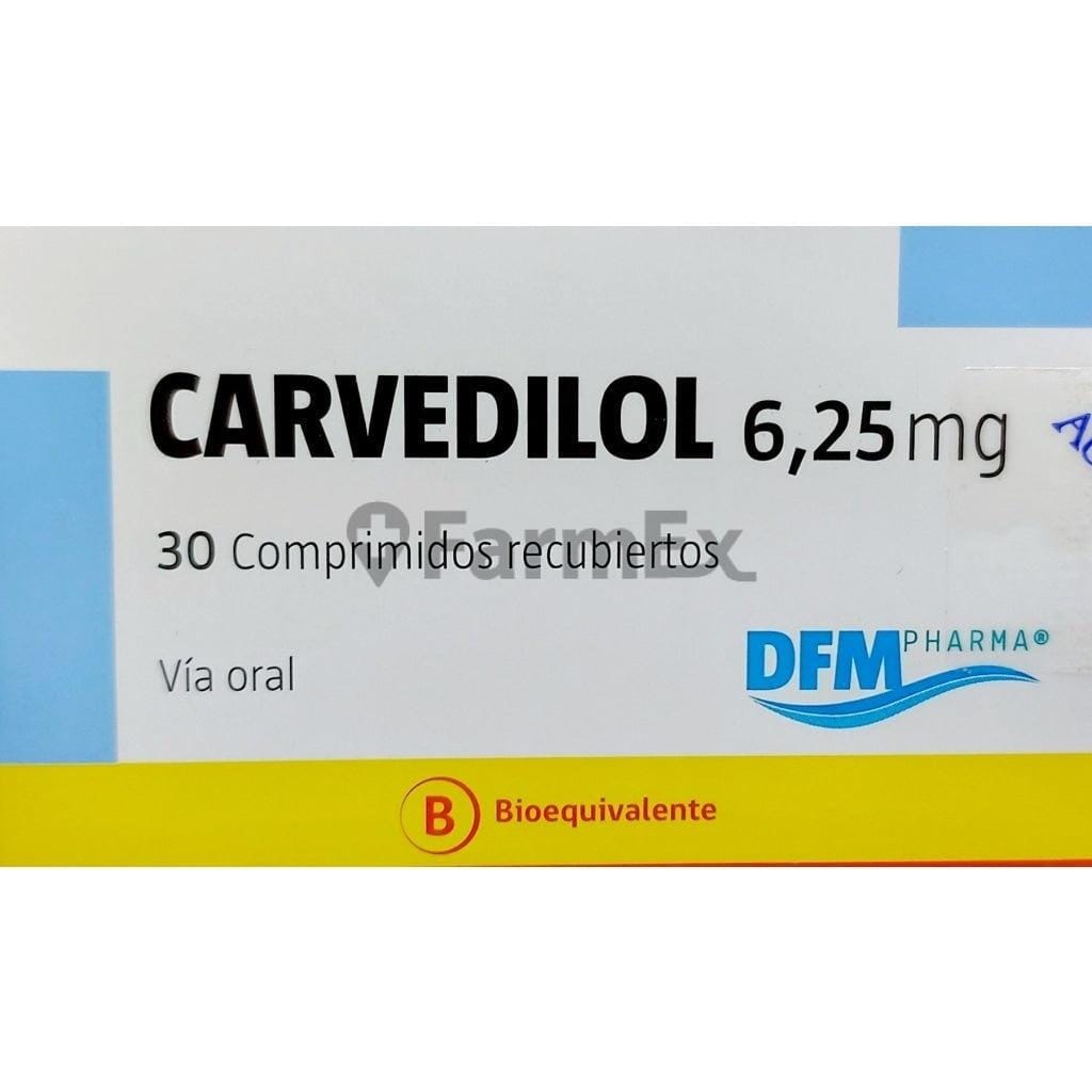 Carvedilol 6,25 mg x 30 comprimidos Farmex-Fonasa-Persistente